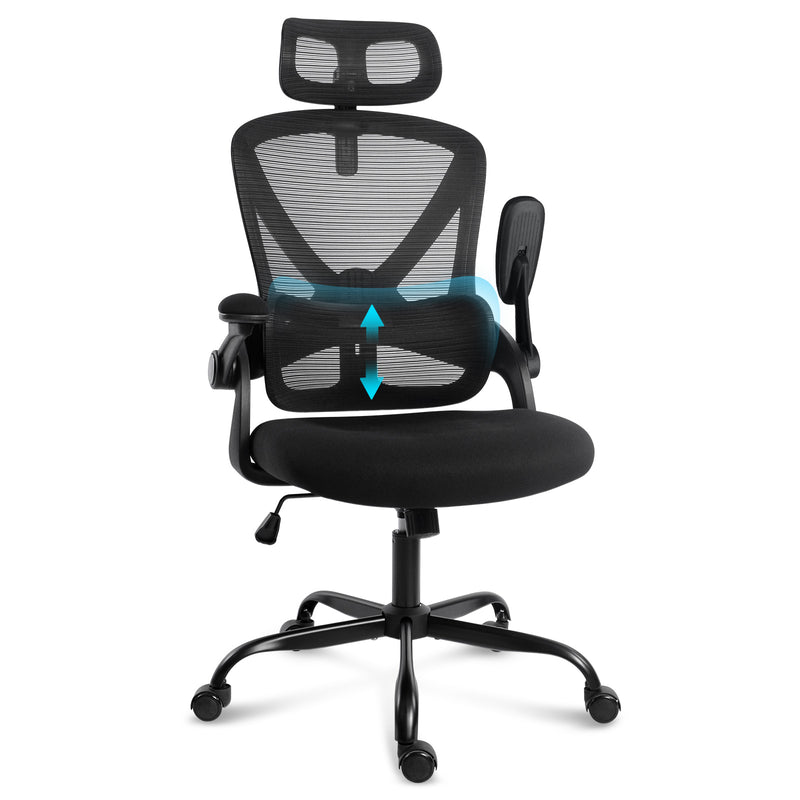 Ergonomic office chair with adjustable lumbar support and padded arms