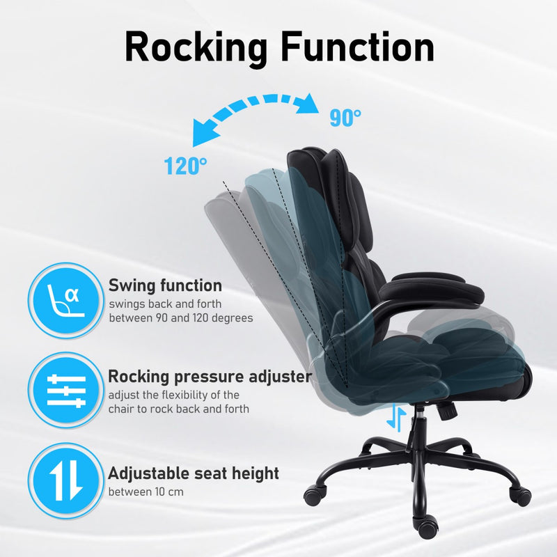 Ergonomic office chair with adjustable backrest and flip-up arms