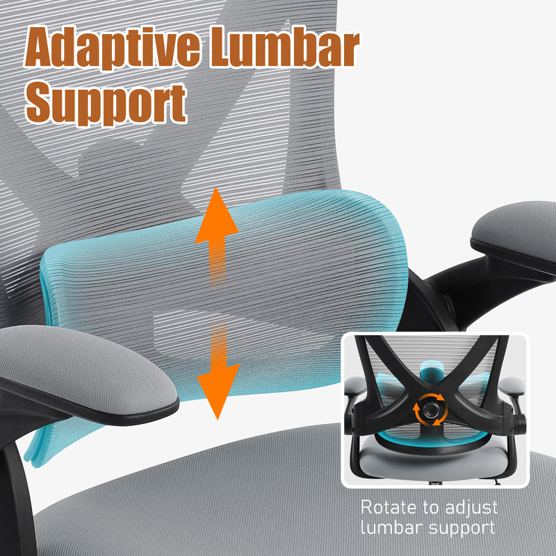 Close-up of adjustable lumbar support in ergonomic office chair