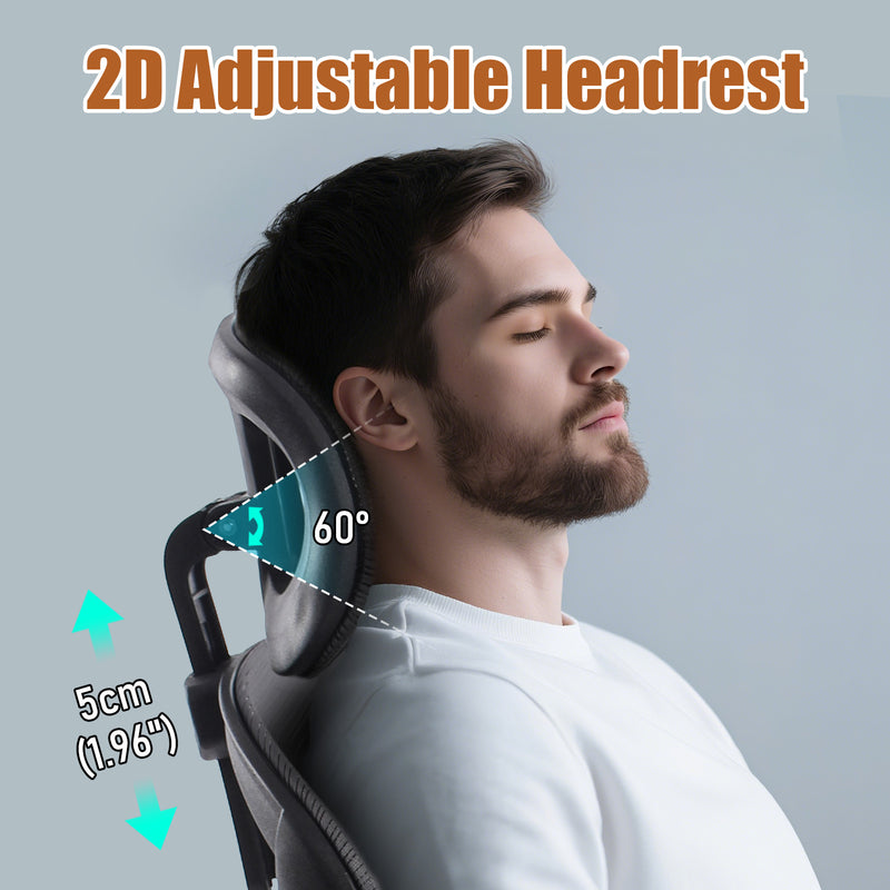 Headrest with 2D adjustable height for ergonomic office chair