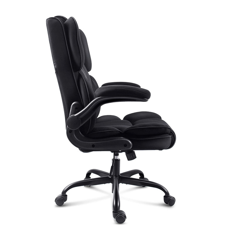 Side view of GGCIR High Back Fabric Executive Office Chair, showcasing its adjustable armrests, ergonomic padding, and smooth-rolling wheels.