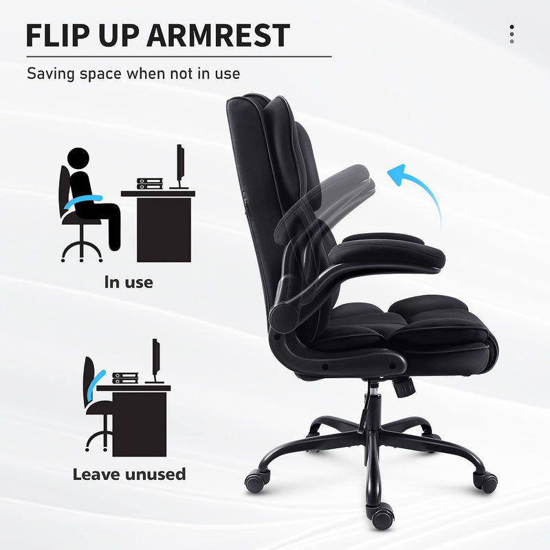 Flip-up armrest feature of GGCIR High Back Fabric Executive Office Chair, allowing space-saving convenience when not in use for flexible workspace setup.
