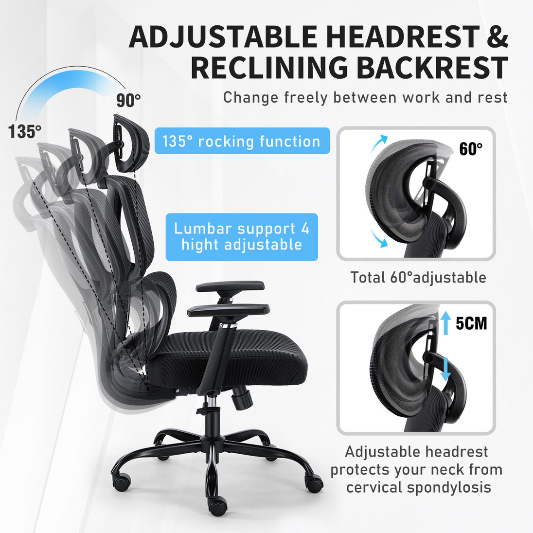 GGCIR High Back Ergonomic Office Chair with Lumbar Support 3D Armrests