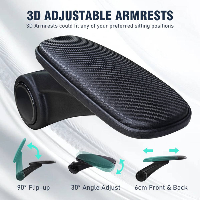 3D adjustable armrests of the GGCIR Ergonomic Office Chair, featuring flip-up, angle adjustment, and front-back movement for customized support.