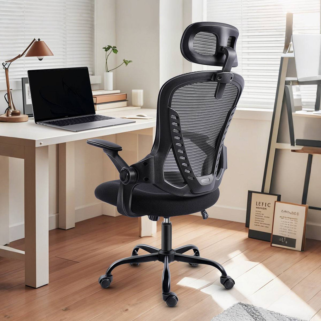 GGCIR Black Ergonomic Office Chair in a home office setup, demonstrating its ergonomic support and stylish design for comfortable remote work.