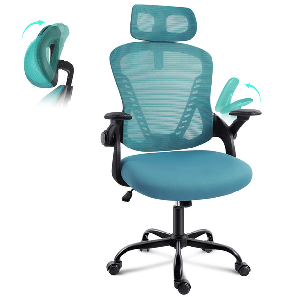 ergonomic office chair with adjustable headrest blue