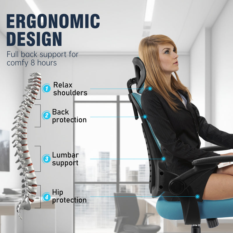 Ergonomic office chair with adjustable headrest and support