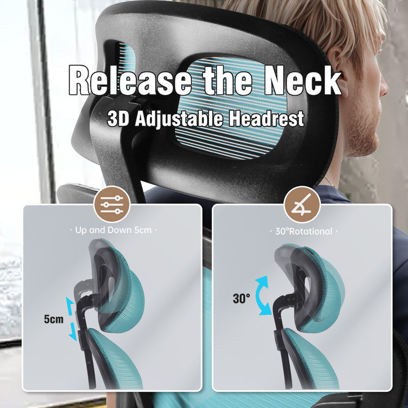 office chair with 2D adjustable headrest