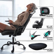 GGCIR Black Ergonomic Office Chair in a reclined position, showcasing its 3D adjustable headrest, armrests, and thickened seat cushion for comfort.