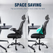 GGCIR Ergonomic Office Chair with Adjustable Arms and Headrest Black shown with flip-up armrests for space-saving under-desk storage. Ideal for compact workspaces.