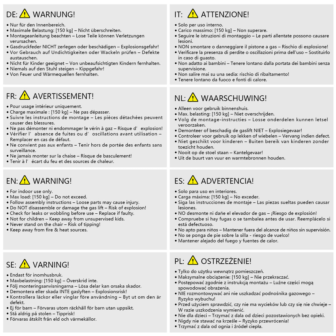 Office chair with safety and usage instructions label