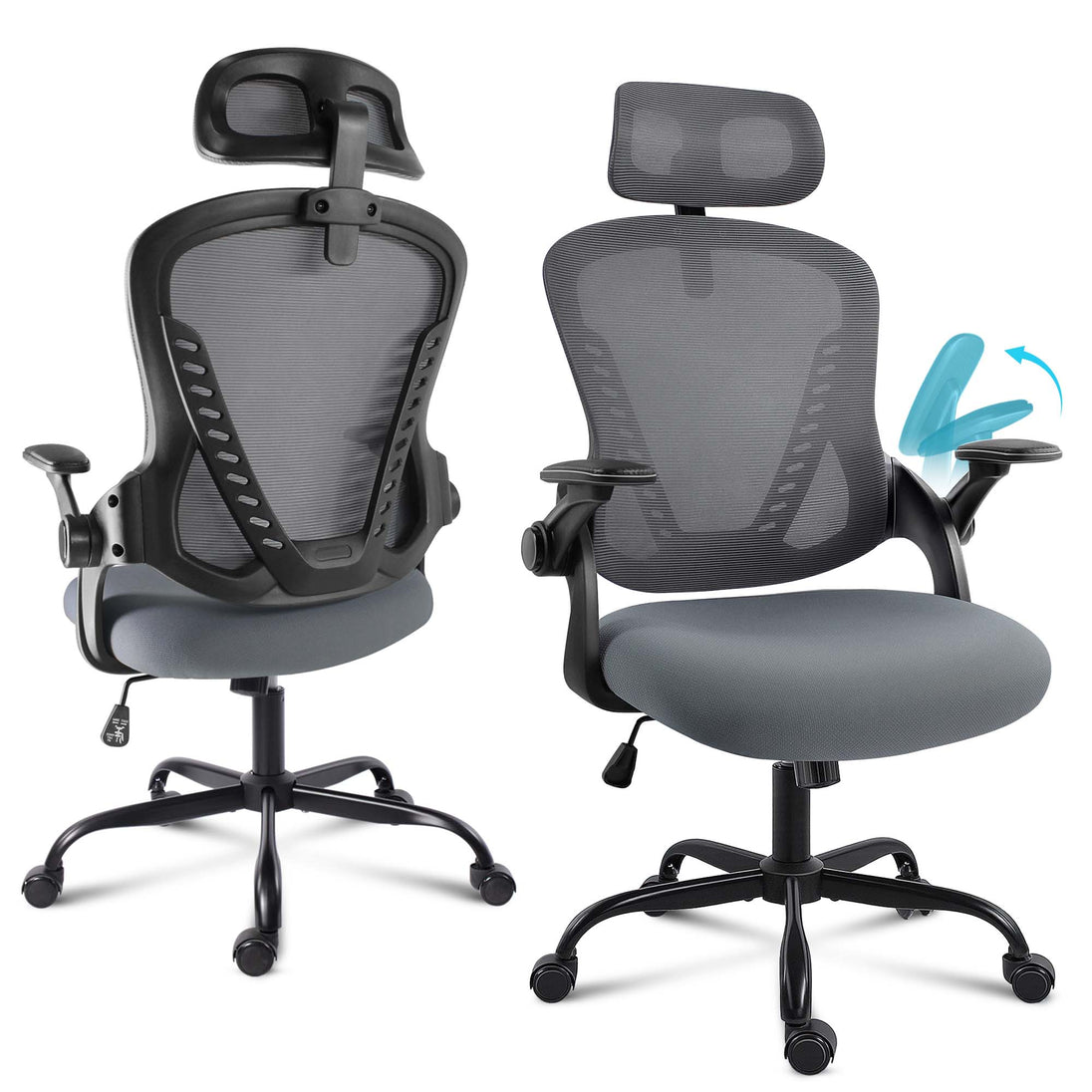 Ergonomic office chair with adjustable headrest and mesh back
