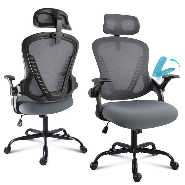 Ergonomic office chair with adjustable headrest and mesh back