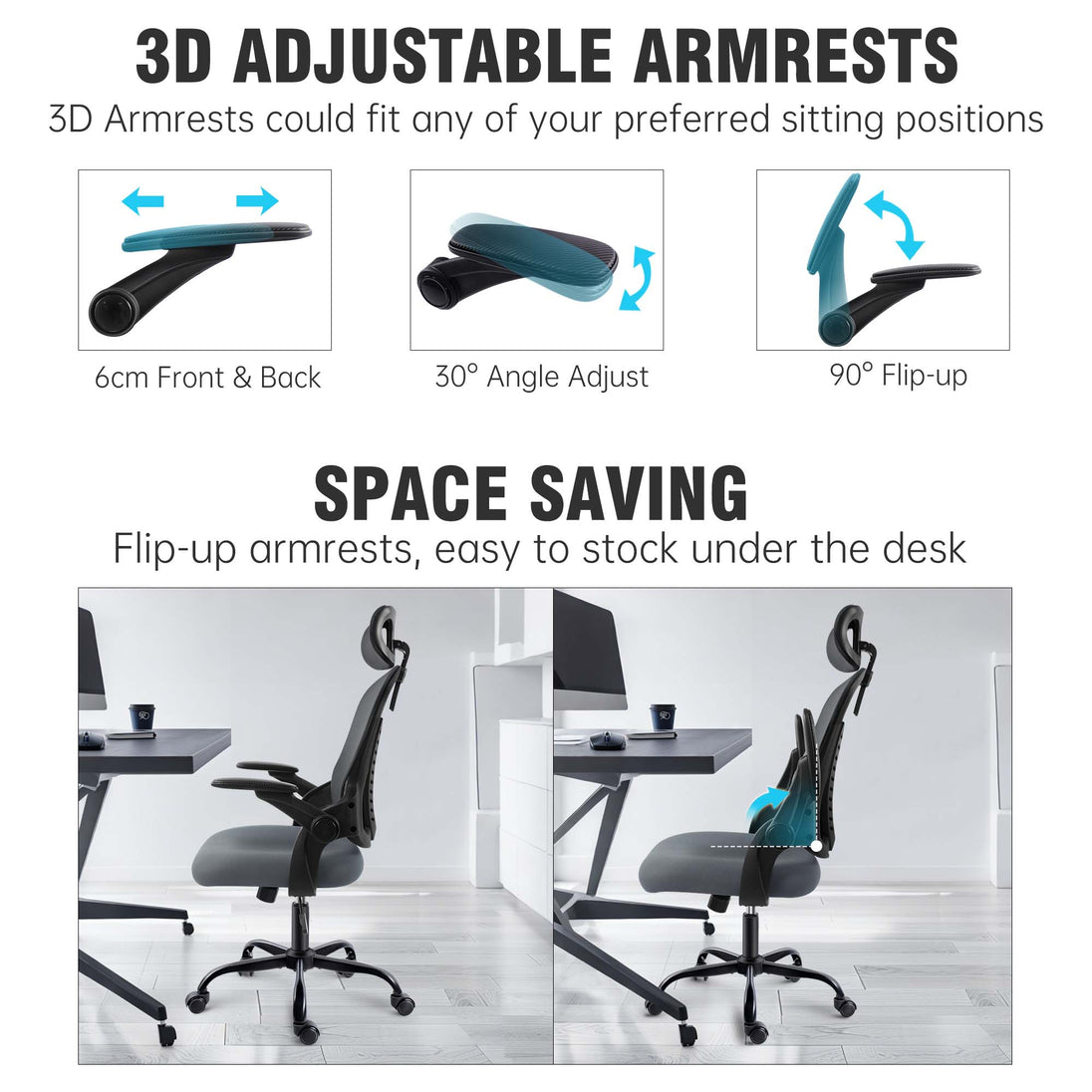 Office chair with adjustable armrests