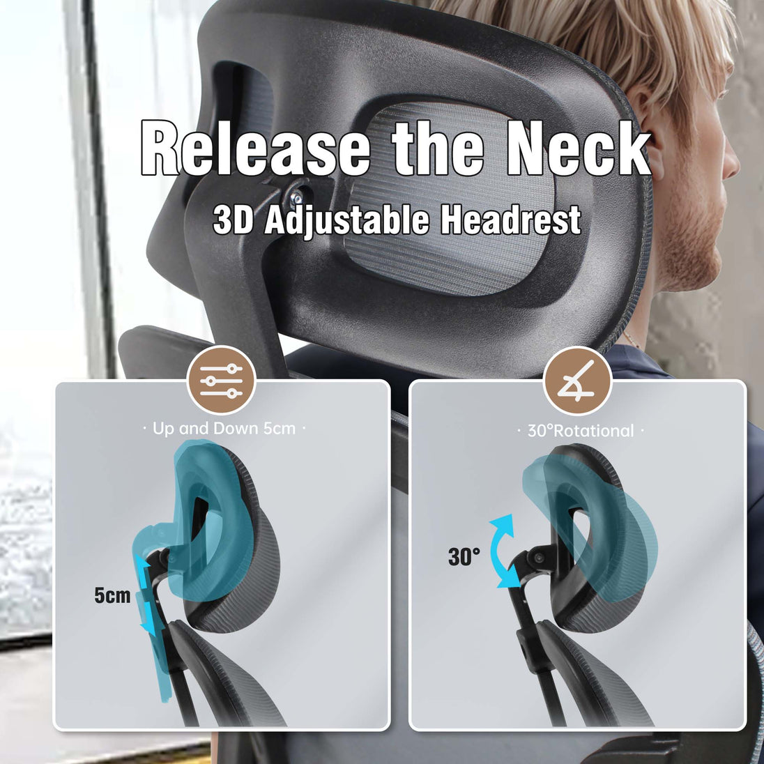 Ergonomic office chair with adjustable headrest