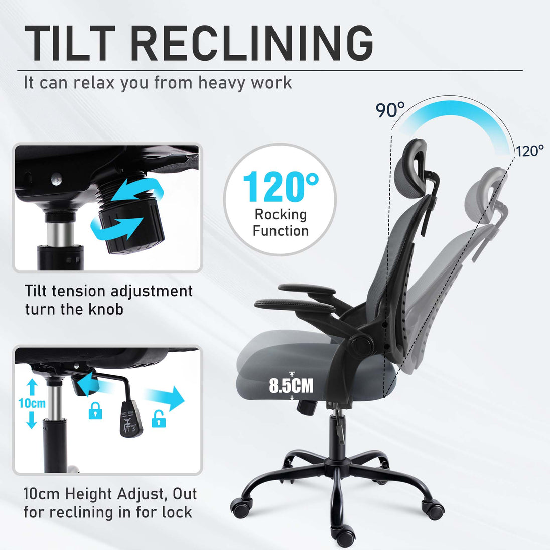 Ergonomic office chair with rocking function