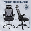 GGCIR Ergonomic Office Chair with Adjustable Arms and Headrest Black features breathable mesh back, 150kg weight capacity, and customizable height.
