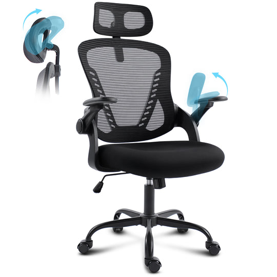 GGCIR Ergonomic Office Chair with Adjustable Arms and Headrest Black features breathable mesh back, padded seat, and swivel base for all-day comfort.