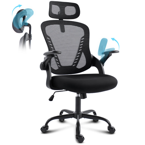 GGCIR Ergonomic Office Chair with Adjustable Arms and Headrest Black features breathable mesh back, padded seat, and swivel base for all-day comfort.