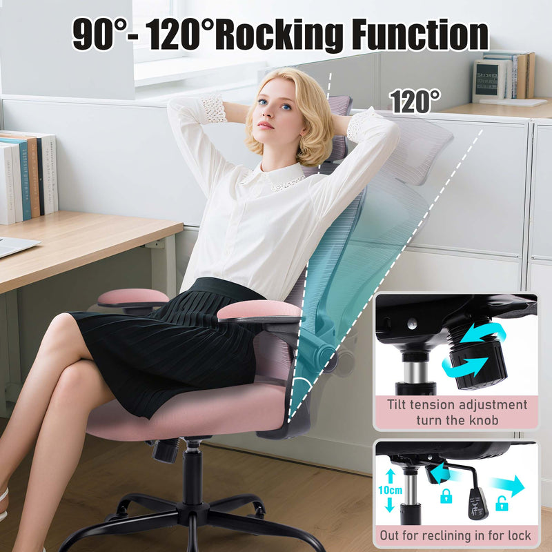 High back ergonomic office chair with adjustable armrest and tilt tension