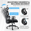 Adjustable headrest and reclining backrest of the GGCIR office chair with 135° rocking function and 4-level lumbar support.