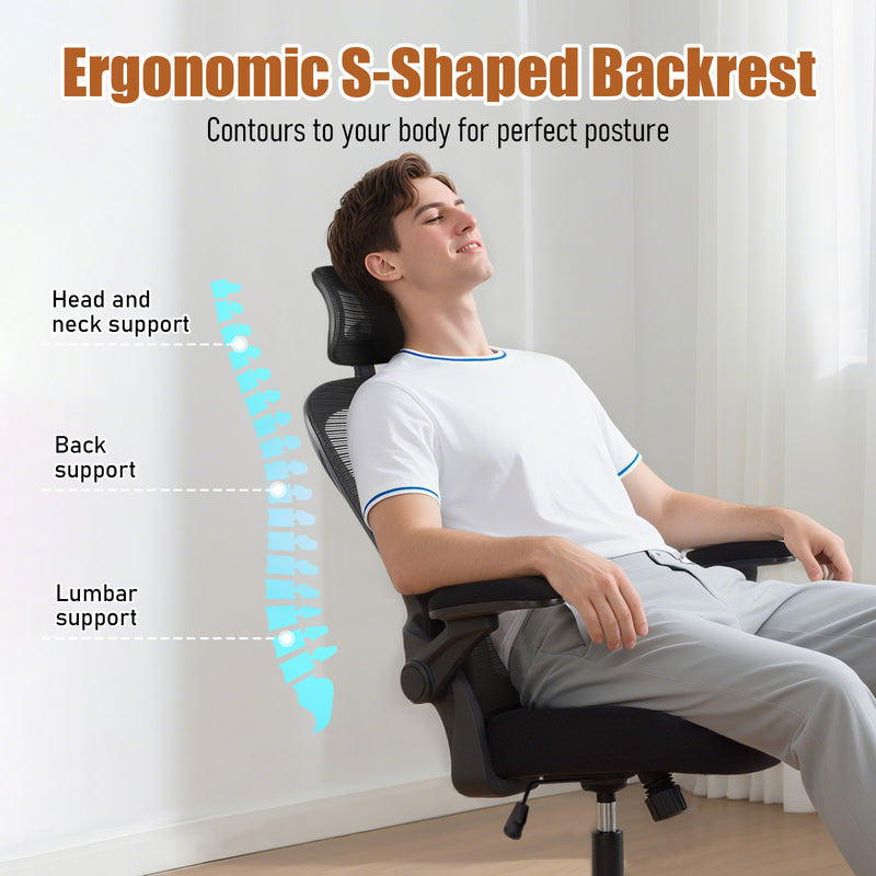 Ergonomic office chair with adjustable lumbar and padded arms, black