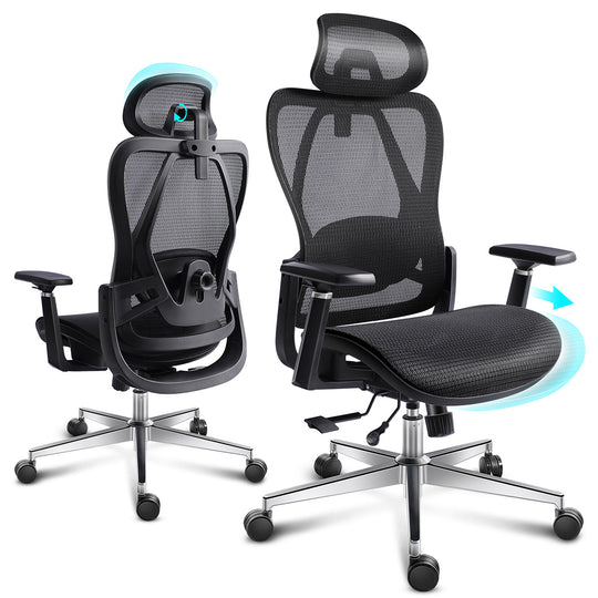GGCIR Full Mesh Ergonomic Office Chair with Lumbar Support Black features a breathable mesh back, adjustable headrest, and seat depth for comfort.
