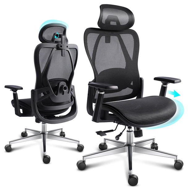GGCIR Full Mesh Ergonomic Office Chair with Lumbar Support Black features a breathable mesh back, adjustable headrest, and seat depth for comfort.