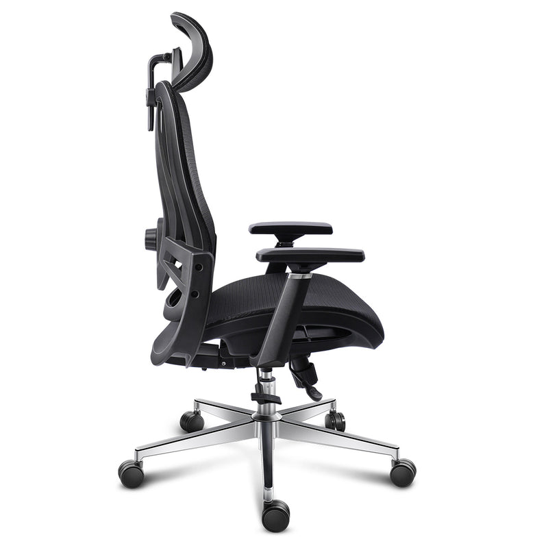 GGCIR Full Mesh Ergonomic Office Chair with Lumbar Support Black side profile shows adjustable seat depth, armrests, and reclining mechanism.
