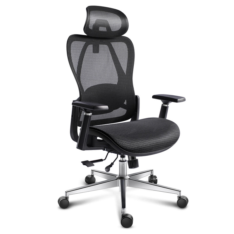 GGCIR Full Mesh Ergonomic Office Chair with Lumbar Support Black shown from front angle, highlighting mesh seat, backrest, and adjustable armrests.