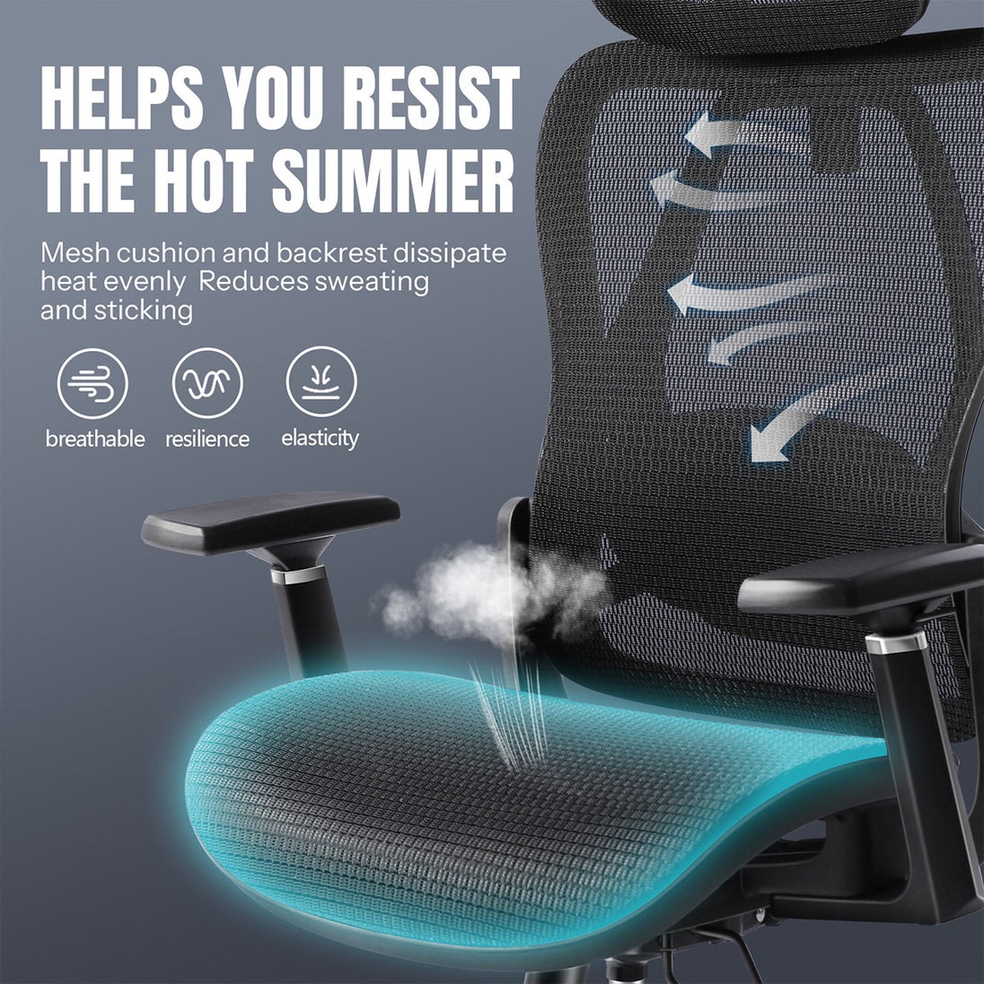 GGCIR Full Mesh Ergonomic Office Chair with Lumbar Support Black promotes airflow with breathable mesh to reduce heat and sweating during long hours.