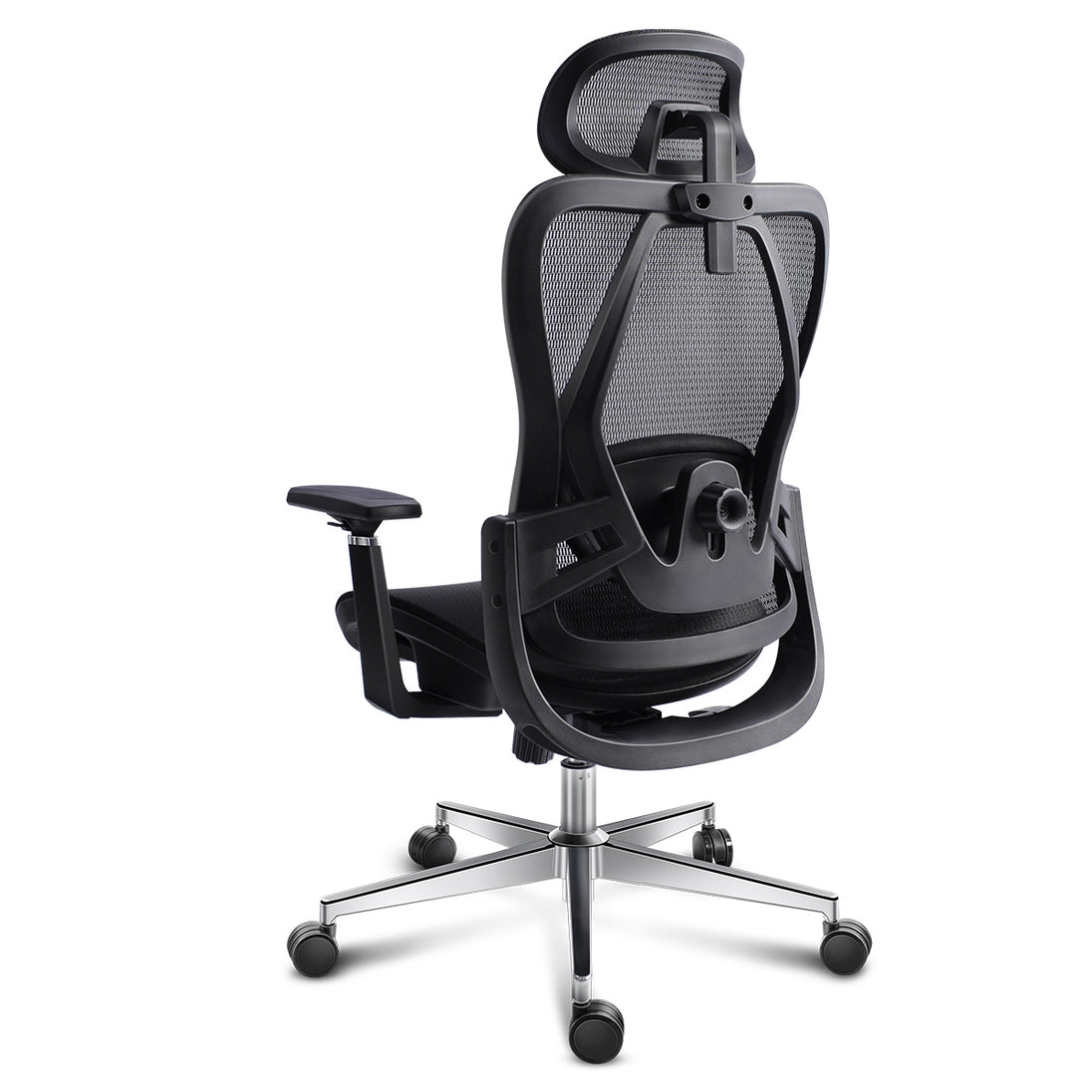 GGCIR Full Mesh Ergonomic Office Chair with Lumbar Support Black rear view displays ergonomic back frame and lumbar adjustment mechanism.