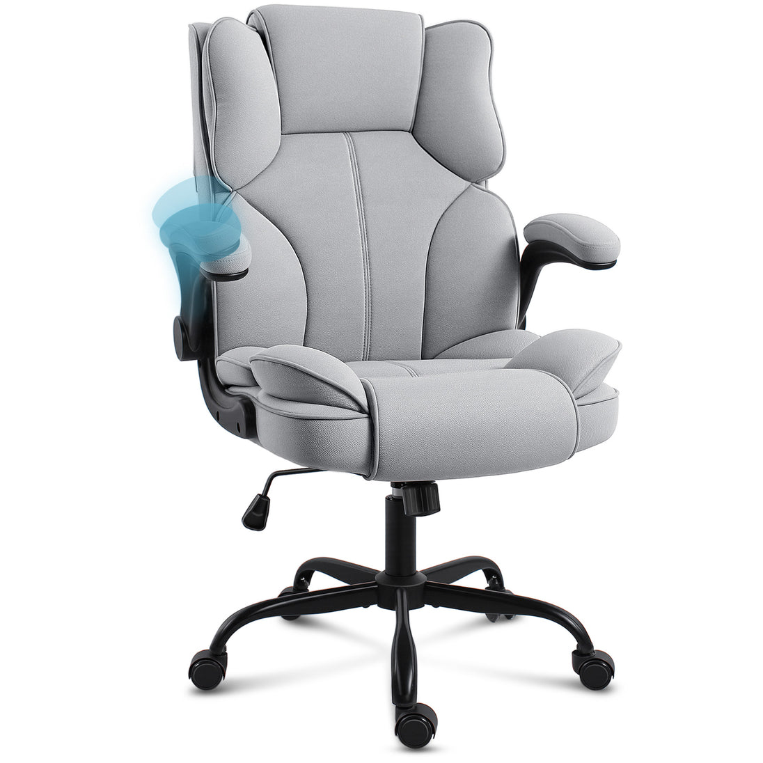 GGCIR High Back Fabric Executive Office Chair in grey with flip up arms, ergonomic padding, and swivel base for modern office comfort.