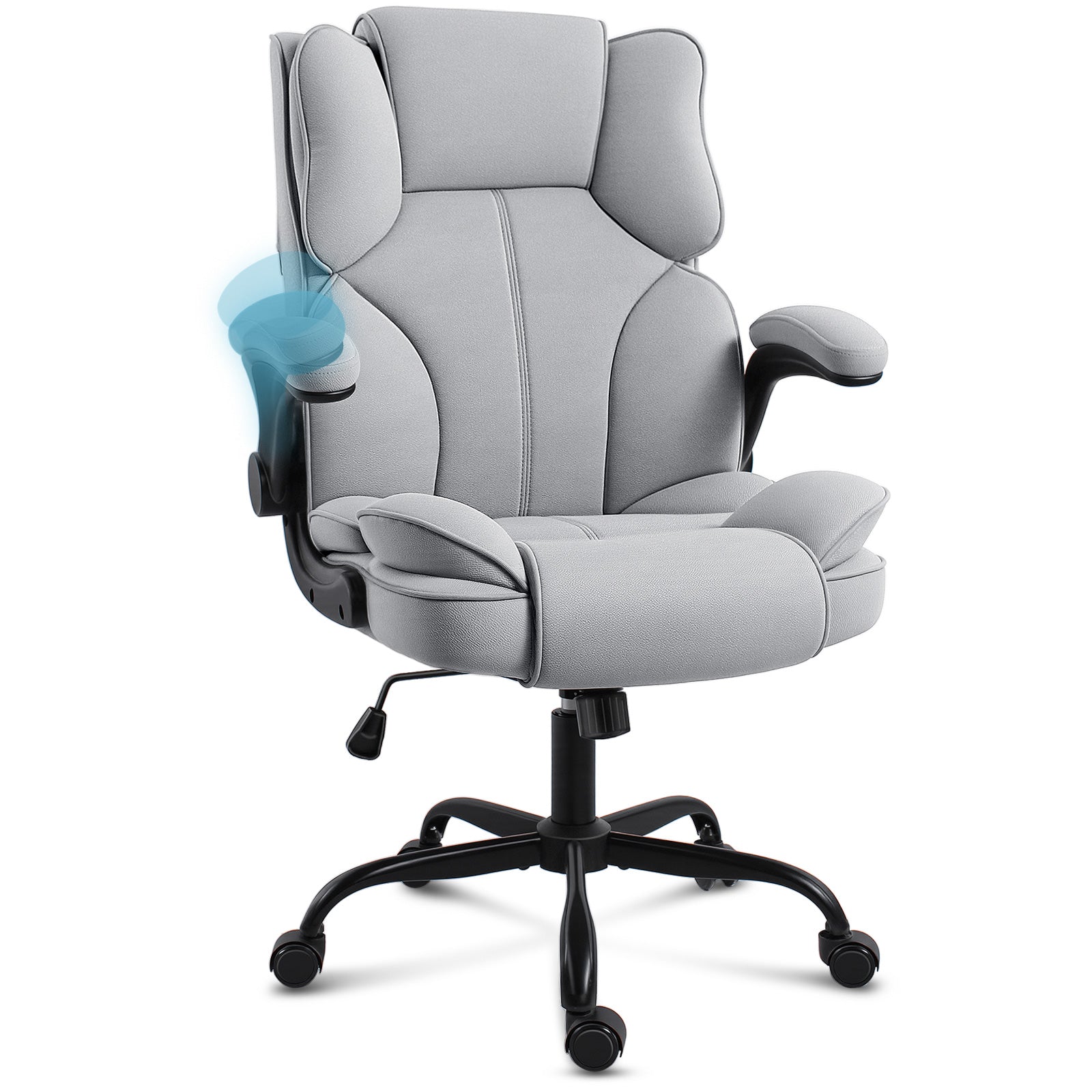 GGCIR High Back Fabric Executive Office Chair in grey with flip up arms, ergonomic padding, and swivel base for modern office comfort.