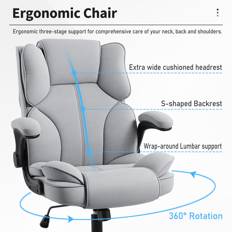 Ergonomic design of GGCIR High Back Fabric Executive Office Chair with cushioned headrest, S-shaped backrest, and lumbar support.