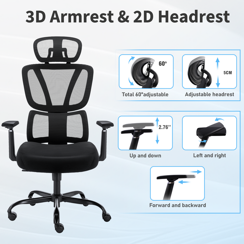 Ergonomic office chair with adjustable headrest and lumbar support