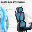 Diagram of the GGCIR ergonomic office chair highlighting headrest, backrest, lumbar, and hip support for optimal posture.