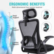 Ergonomic benefits of the GGCIR Office Chair, highlighting head, back, and lumbar support with a multi-dimensional adjustable headrest.